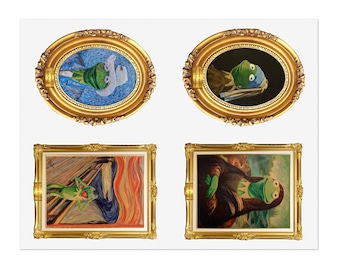 Kermit Frog Art Sticker Sheet: Mona Lisa, Van Gogh, The Scream