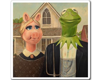 Kermit Magnet American Gothic Miss Piggy Art Painting Muppets Decal Refrigerator or Car