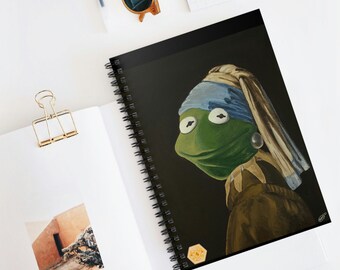 Kermit the Frog Girl with a Pearl Earring Spiral Bound Notebook for Muppets Lovers
