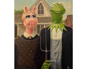 Art Print Kermit the Frog Miss Piggy American Gothic Painting