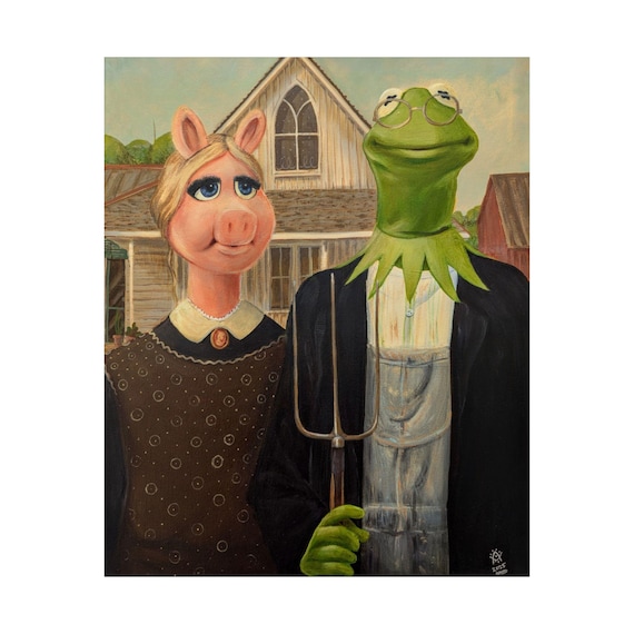 Art Print Kermit the Frog Miss Piggy American Gothic Painting - Etsy
