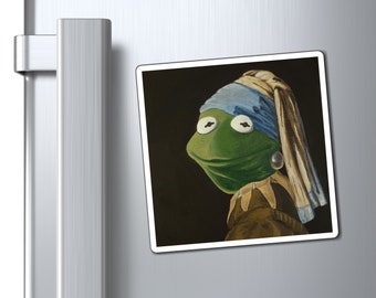 Kermit Magnet Pearl Earring Art Painting Muppets Decal Refrigerator or Car