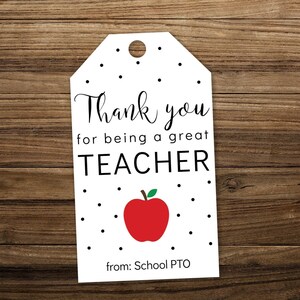 Editable Teacher Appreciation Gift Tag Printable Template Customizable Thank You Label