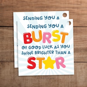 Good Luck Gift Tag Printable Star Burst Candy Sports Team Gymnastics Dance Cheer Volleyball Basketball Pageants Exam Day Graduation College