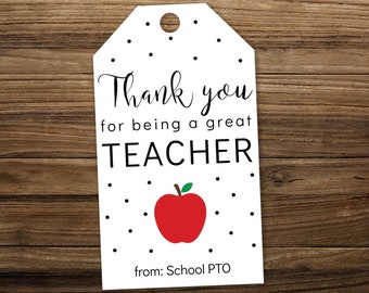 Editable Teacher Appreciation Gift Tag Printable Template Customizable Thank You Label