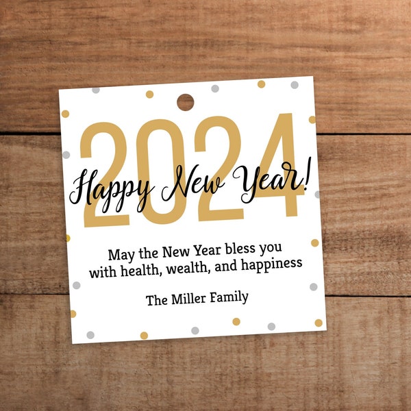 Editable New year 2024 gift tag     Printable Party favor    Realtor pop by    Hostess gift     Wine hang tag