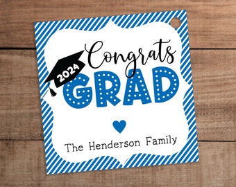 Class of 2024 Graduation gift tag printable   Blue Congrats grad label