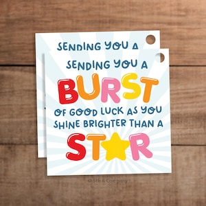 Good Luck Gift Tag Printable Star Burst Candy Sports Team Gymnastics Dance Cheer Volleyball Basketball Pageants Exam day graduation college