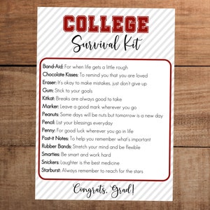 Bewerkbaar College Survival Kit afdrukbaar Gefeliciteerd pas afgestudeerden gepersonaliseerd zorgpakket Nieuw afgestudeerd cadeau
