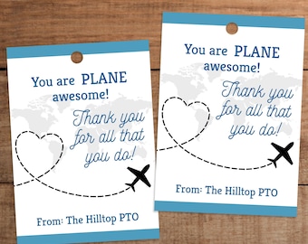 Editable Airplane Thank You Gift Tag: Travel Theme (Digital Download)