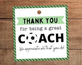 Soccer Coach Appreciation Gift Tag Printable Digital Download Thank You Sports Team