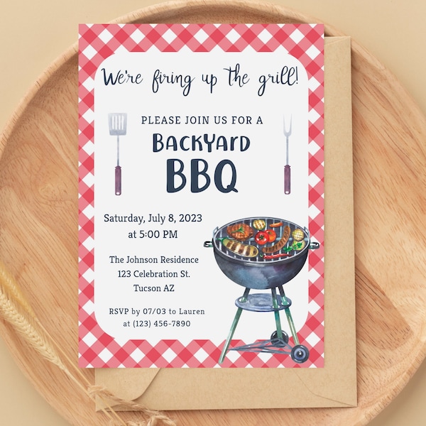 Editable Backyard BBQ party invitation template printable