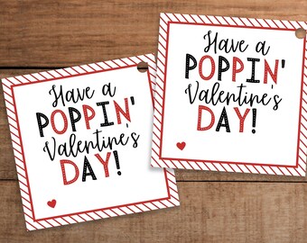 Poppin' Valentine's Day Gift Tag Printable Popcorn Ring Pop Candy for Kids Teachers Staff Coworker, Digital Download