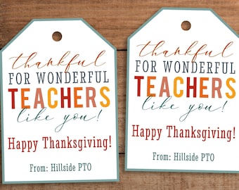 Bewerkbare en printbare cadeaulabels voor Thanksgiving, perfect als bedankje voor de leraar.