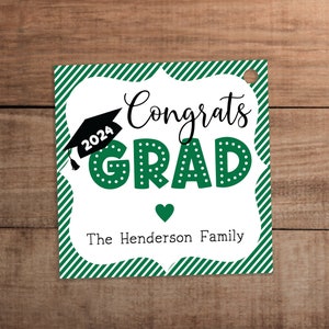 Editable Class of 2024 Graduation gift tag printable  Green Congrats grad label
