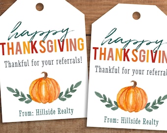Étiquette cadeau de Thanksgiving modifiable à imprimer - Remerciements aux clients pour leur recommandation - Téléchargement numérique