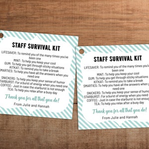 Staff Team Employee Survival kit printable appreciation gift tag