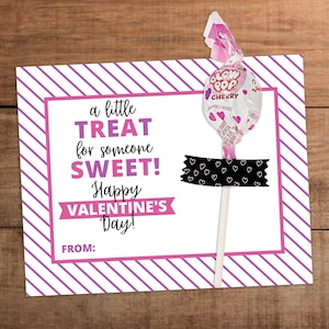 Valentinstag Lollipop Karte zum Ausdrucken Ein kleiner Leckerbissen für jemand süßen Süßigkeiten Schokolade Blow Pop Geschenkanhänger Kinder Klassenzimmer Mitbringsel
