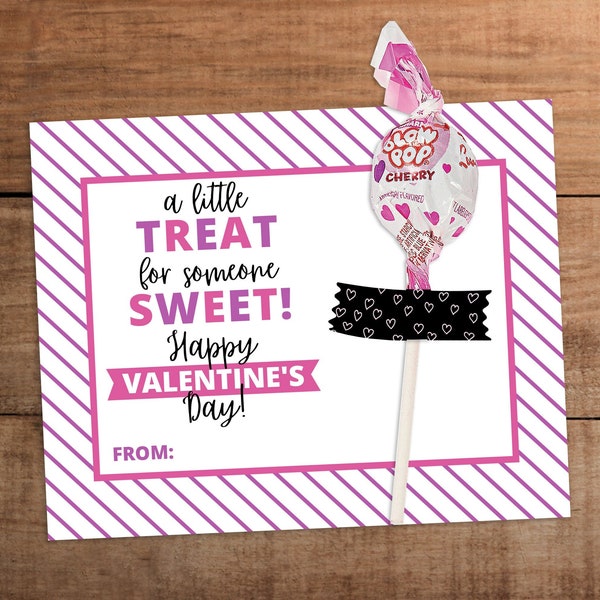 Valentine lollipop card printable   A little treat for someone sweet    candy chocolate blow pop gift tag    kids classroom    party favor