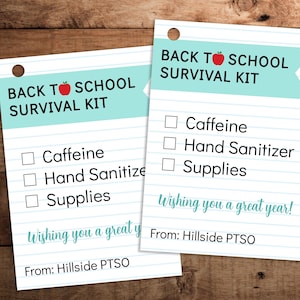 Back to School Survival Kit Gift Tag, Teacher Staff Gift Tag Printable, PTO PTA Appreciation Favor