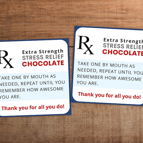 Appreciation Chocolate Rx prescription gift tag label for staff employee nurse teacher pharmacy medical assistant respiratory week