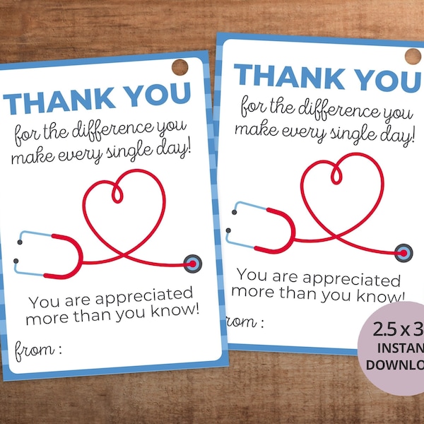 Thank you tag printable for Nurse Healthcare aid Medical assistant Tech Therapist Doctor Physician Hospital staff employee appreciation