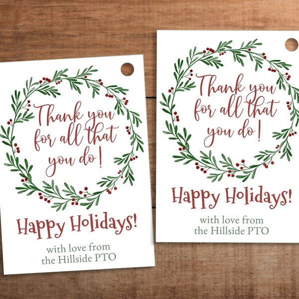 Christmas Thank you gift tag printable for teacher nurse staff employee appreciation, Holiday Treats tag, Christmas party favor tag