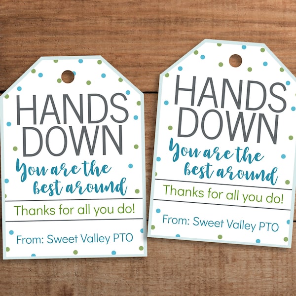 Printable hand sanitizer soap gift tag for teacher employee staff coworker social worker appreciation Hands down you are the best around tag