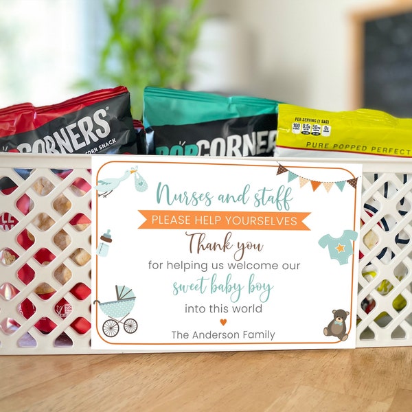 Editable Labor and Delivery Nurse Midwife Hospital staff appreciation gift basket thank you tag printable Newborn baby boy