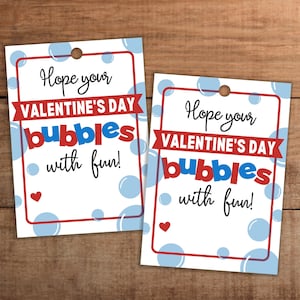 Valentine Bubbles gift tag printable for kids students classroom exchange  Party favor