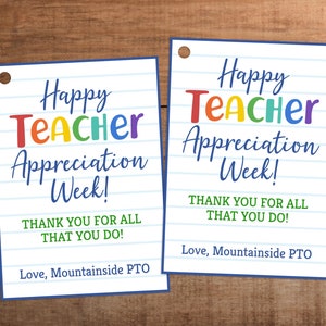Editable Thank you gift tag printable for Teacher appreciation week Rainbow theme