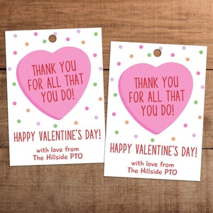 Valentinstag Süßigkeiten Herzen Danke Geschenkanhänger zum Ausdrucken für Lehrer Krankenschwester Mitarbeiter Mitarbeiter Wertschätzung, Instant Download Leckereien Label