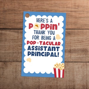Popcorn gift tag printable for School Assistant Principal appreciation