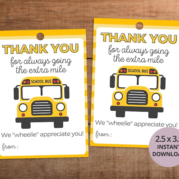 School transportation bus drivers and monitors appreciation thank you gift tag printable