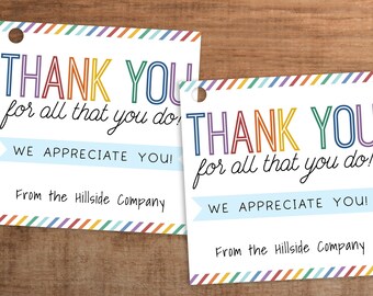 Editable Appreciation Gift Tag Thank You Printable for Teachers Coworkers Staff, Digital Download