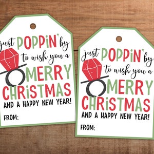 Etiqueta de regalo imprimible con forma de anillo navideño para regalar dulces Poppin's para desearle una Feliz Navidad y un Feliz Año Nuevo Regalo para niños para las vacaciones de invierno