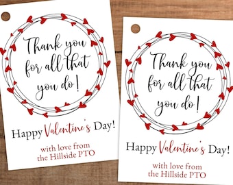 Valentine&#39;s Day Thank You Gift Tag: Teacher, Nurse, Staff Appreciation (Digital Printable)