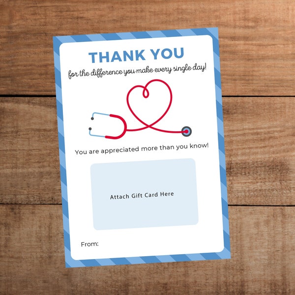 Appreciation gift card holder for Nurse Doctor Physician Certified Nursing Assistant Aide Tech Hospital staff employee printable