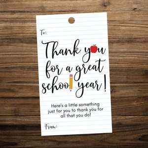 Etiqueta de regalo de agradecimiento para maestros, agradecimiento a los maestros al final del año escolar, gracias por un gran año, regalo para maestros