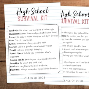 Trousse de survie modifiable pour le lycée, imprimable pour la promotion 2025, bienvenue à la rentrée, cadeau de remise des diplômes du collège
