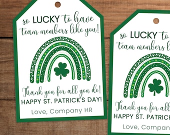 Editable St. Patrick&#39;s Day Thank you gift tag printable for staff employees team members appreciation