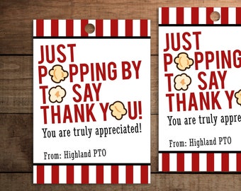 Editable Popcorn Thank You Gift Tag: Teacher & Employee Appreciation (Digital Download)