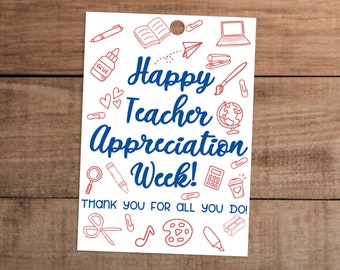 Happy Teacher Appreciation week gift tag printable for treats sweets school supplies cookies coffee