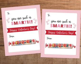 Valentine  gift tag printable Smarties candy for kids class party friends neighbors teachers nurses