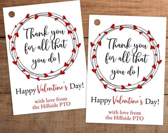 Valentines Thank you gift tag printable for teacher nurse staff employee pto pta appreciation, Valentines treats tag, Valentines cookie tag