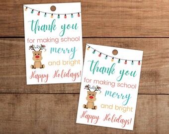 Christmas Teacher Gift Tag Printable, School Staff Appreciation (Digital Download)