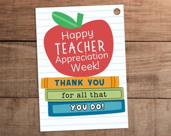 Étiquette-cadeau de la semaine de l'appréciation des enseignants à imprimer, téléchargement immédiat Étiquettes de remerciement pour bonbons, friandises, biscuits, fournitures scolaires, etc.