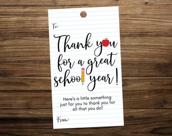 Teacher Thank You Gift Tag, End of School Year Appreciation, Digital Printable