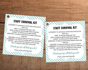 Staff Team Employee Survival kit printable appreciation gift tag