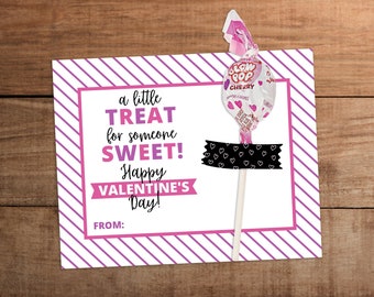 Valentine Lollipop Card Printable, Kids Classroom Exchange, Digital Download